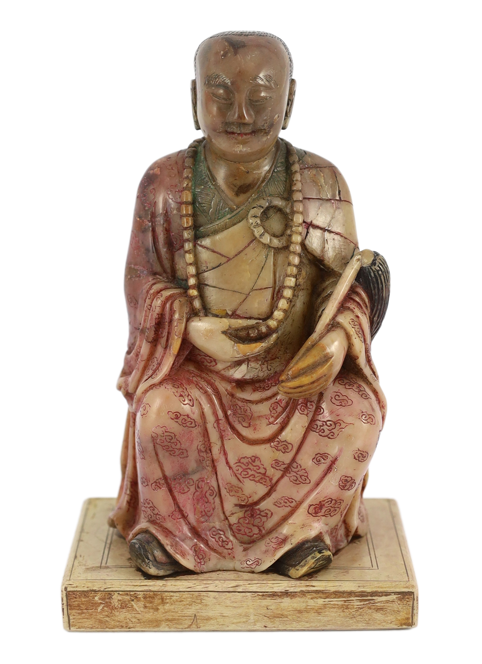 A Chinese late Ming soapstone figure of a luohan, 17th century